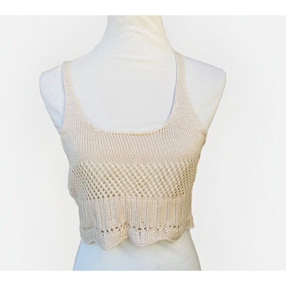 Swell Juniors Crochet Keep it Rockin Taupe Crop Top Size L - Picture 3 of 12
